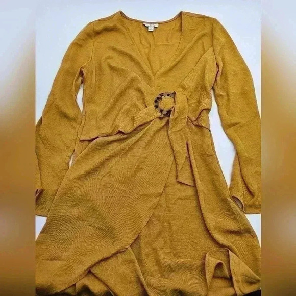 Topshop Womens Size 6 Yellow Wrap Dress - Picture 4 of 14